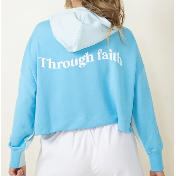 Simply Southern Color Block Through Faith Cropped Hoodie for Women XXL - Picture 2 of 12